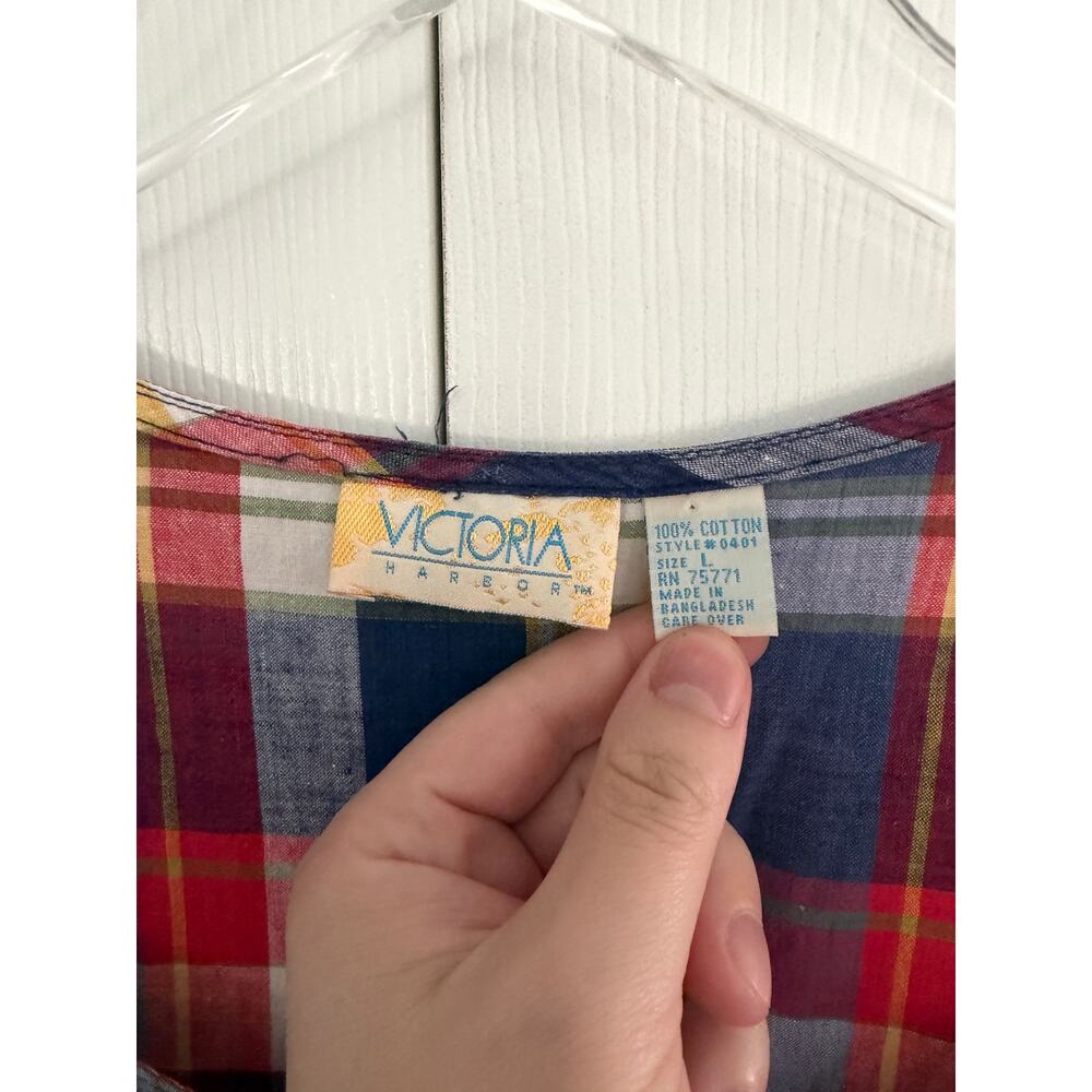 Vintage Victoria Harbor Madras Plaid Button Front Cotton Midi Dress Cottagecore - Picture 3 of 7